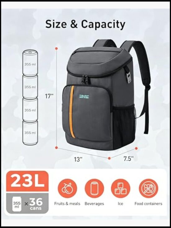 Insulated Cooler Backpack Leakproof Large Capacity 30 Can Sports Fan